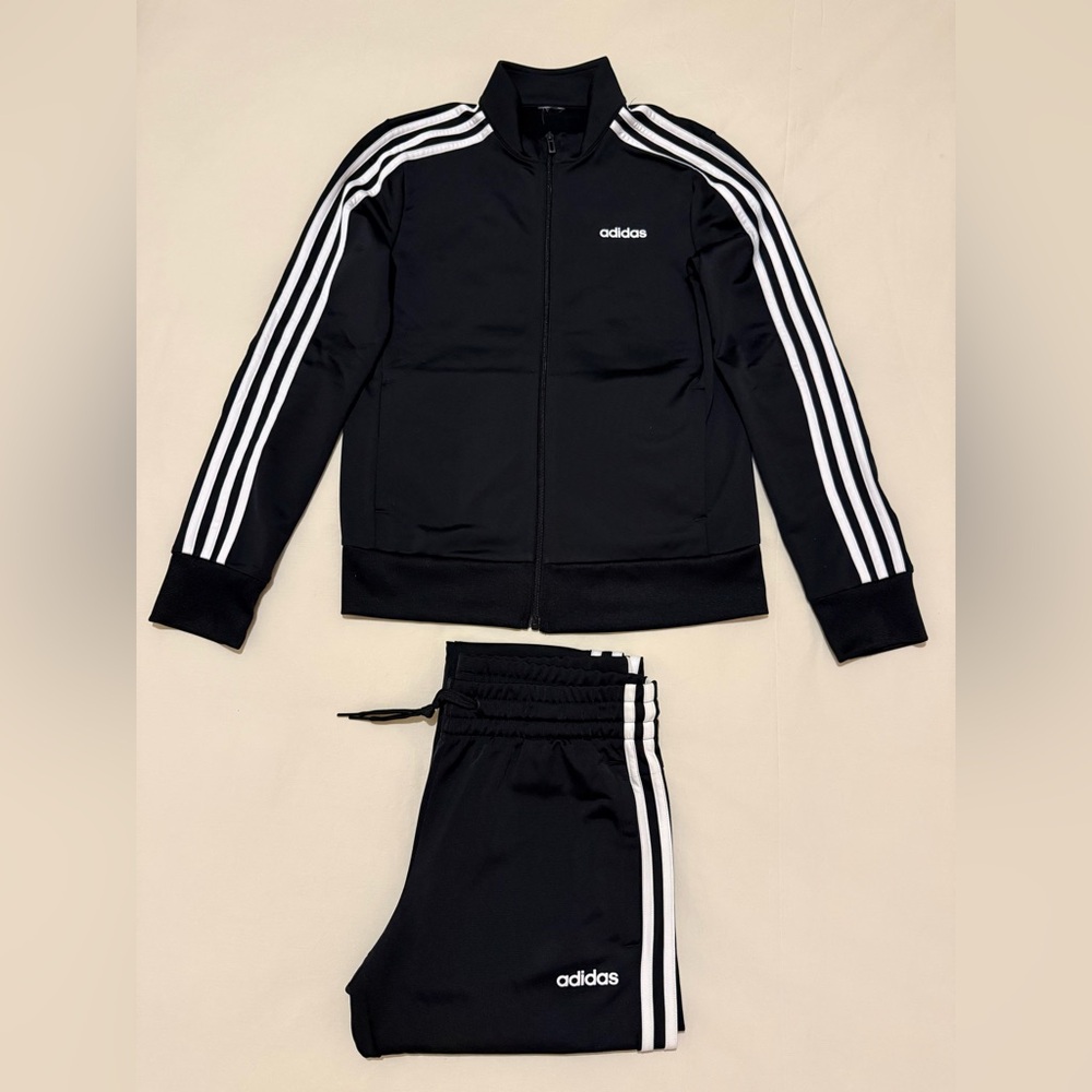 Adidas Black 3-Stripe Track Jacket & Pants Set | S–M